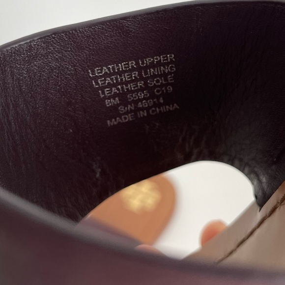 Tory Burch Patos DisK Flat Sandal Slip On Thong Leather Brown Goldtone Open Toe - Picture 10 of 12